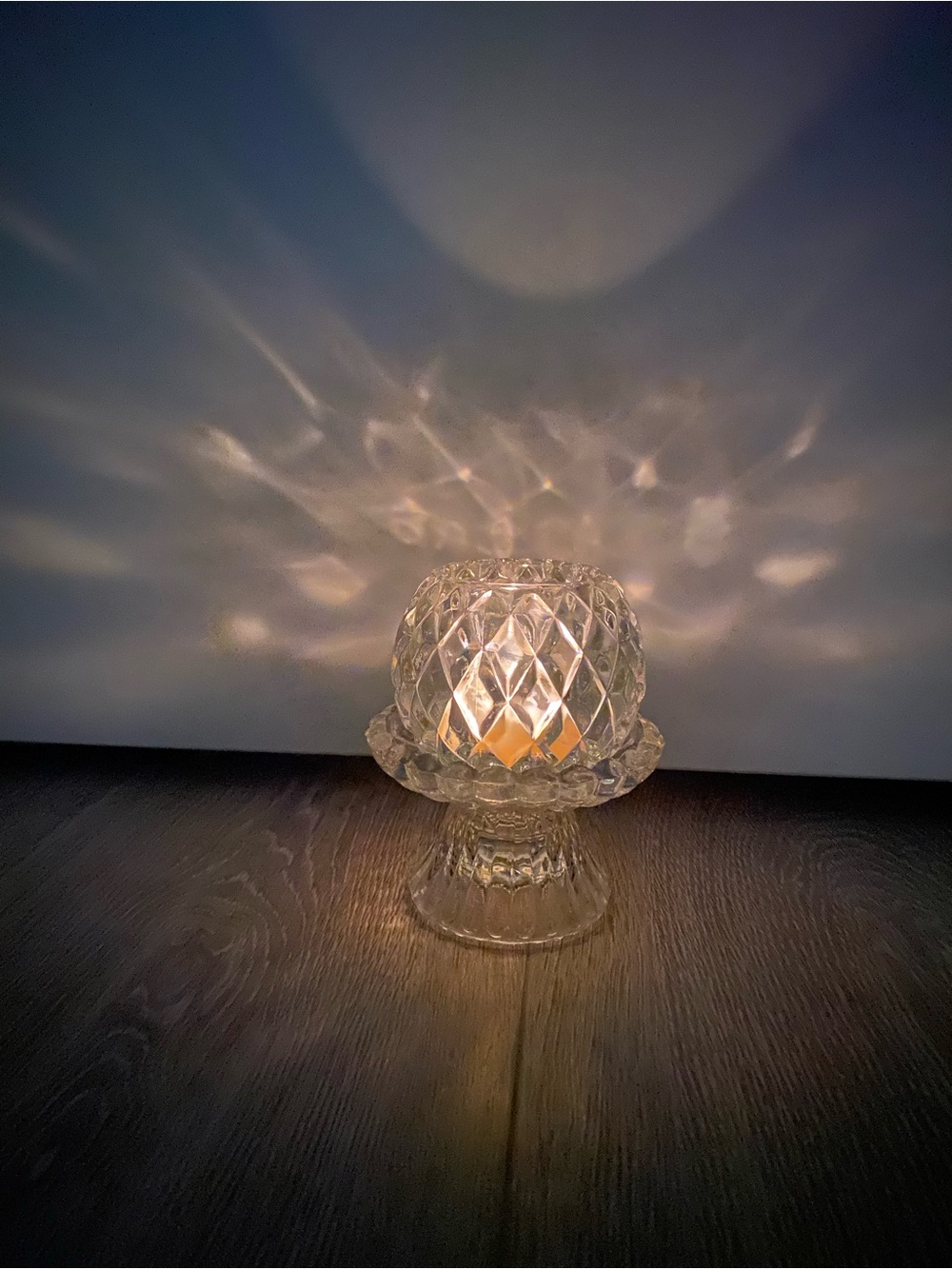 SOLD - Fairy lamp INSPRIRED Glass Diamond-Cut Candle Holders / mini lamp
